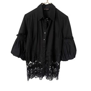 Jeff Gallano Ursula Black Cotton Puff Sleeve Lace Crochet Blouse France size 3